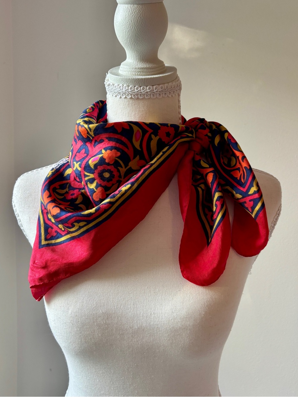 Vintage Liberty of London Archival Isfahan Pattern Silk Square Scarf Red